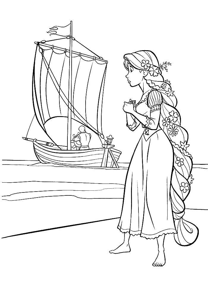 Coloring The Prince sails away from Rapunzel. Category coloring pages Rapunzel tangled. Tags:  Disney, Rapunzel.