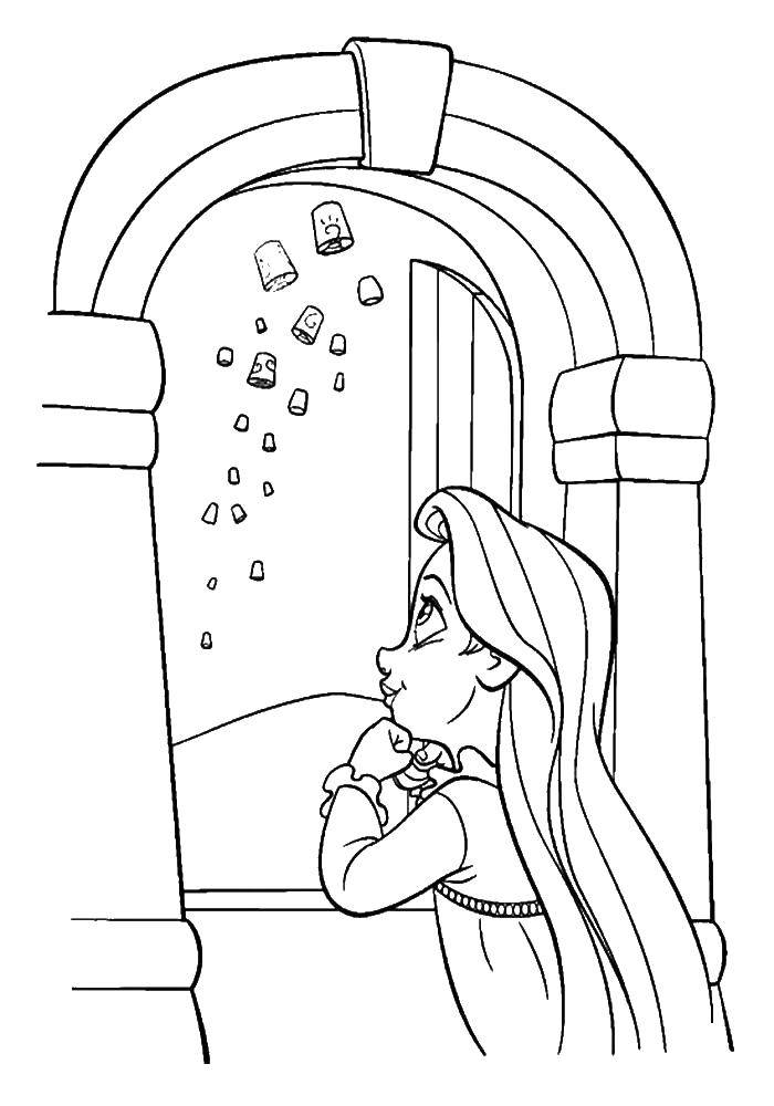 Coloring Rapunzel watches out the window. Category coloring pages Rapunzel tangled. Tags:  Disney, Rapunzel.