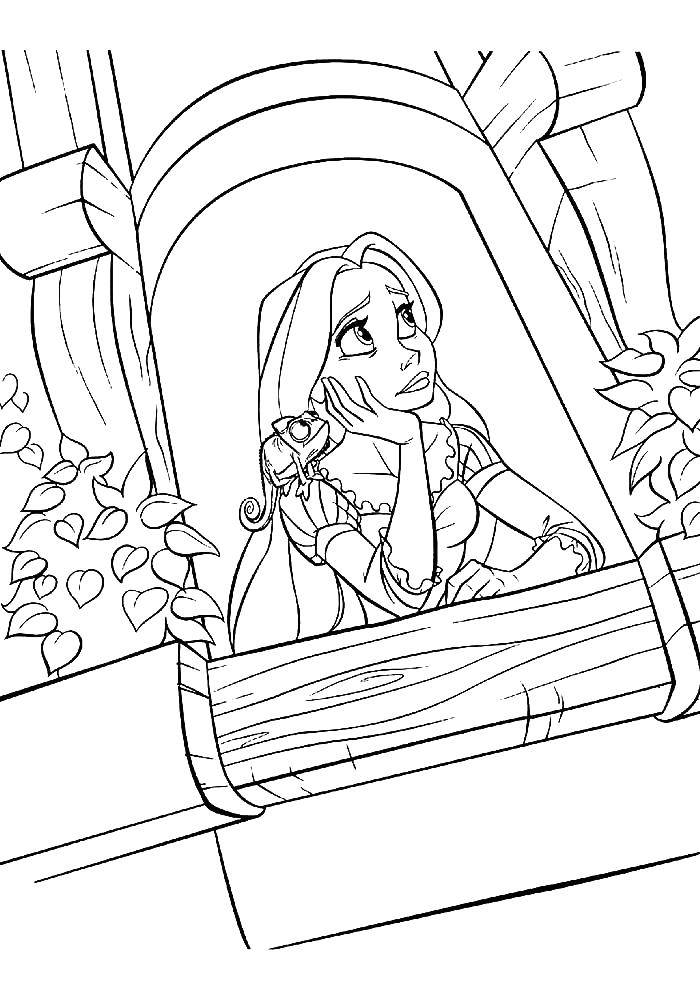 Coloring Rapunzel looks out the window. Category coloring pages Rapunzel tangled. Tags:  Disney, Rapunzel.