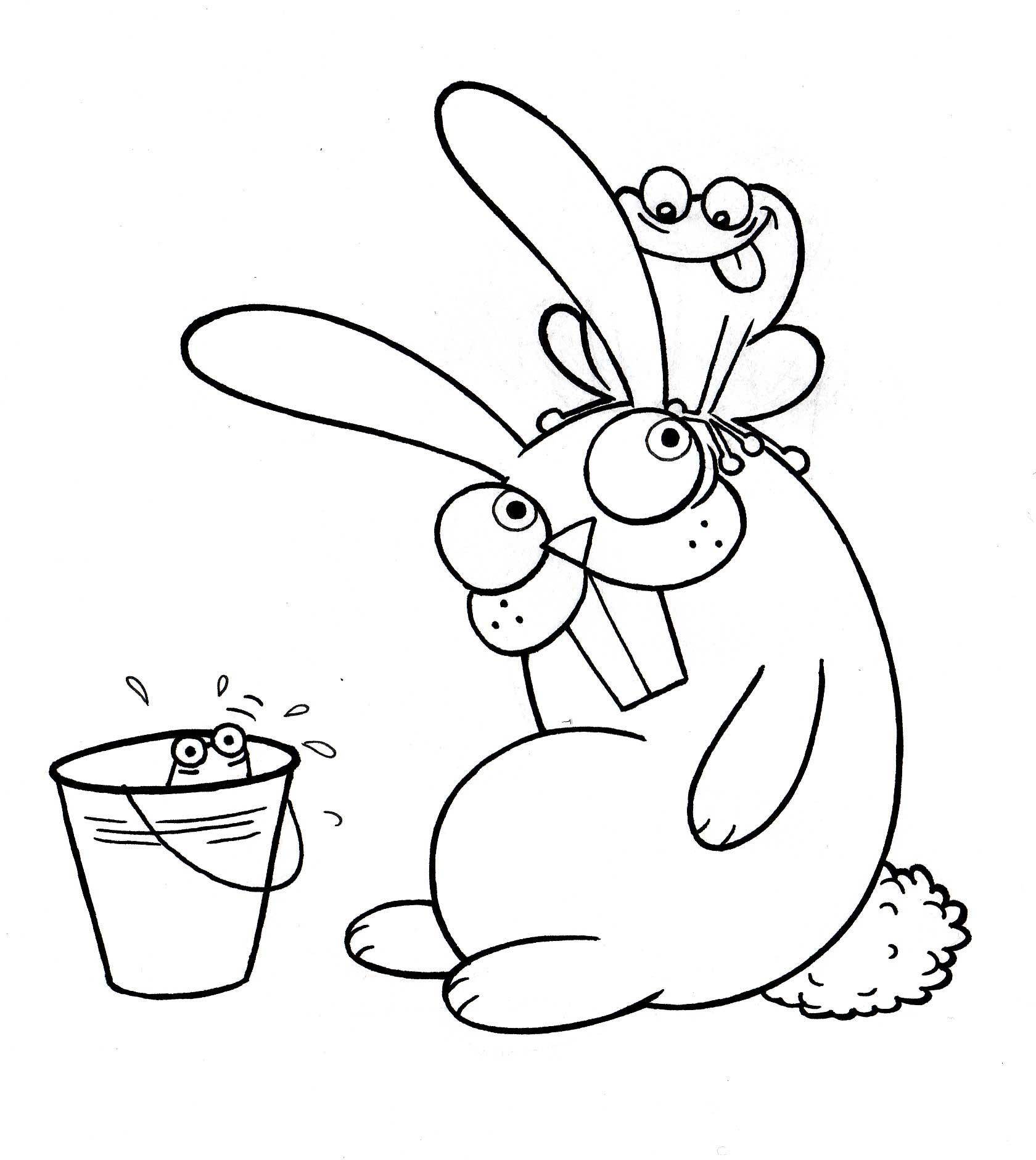 Название: Раскраска Рисунок кролик и лягушки. Категория: домашние животные. Теги: заяц, кролик.