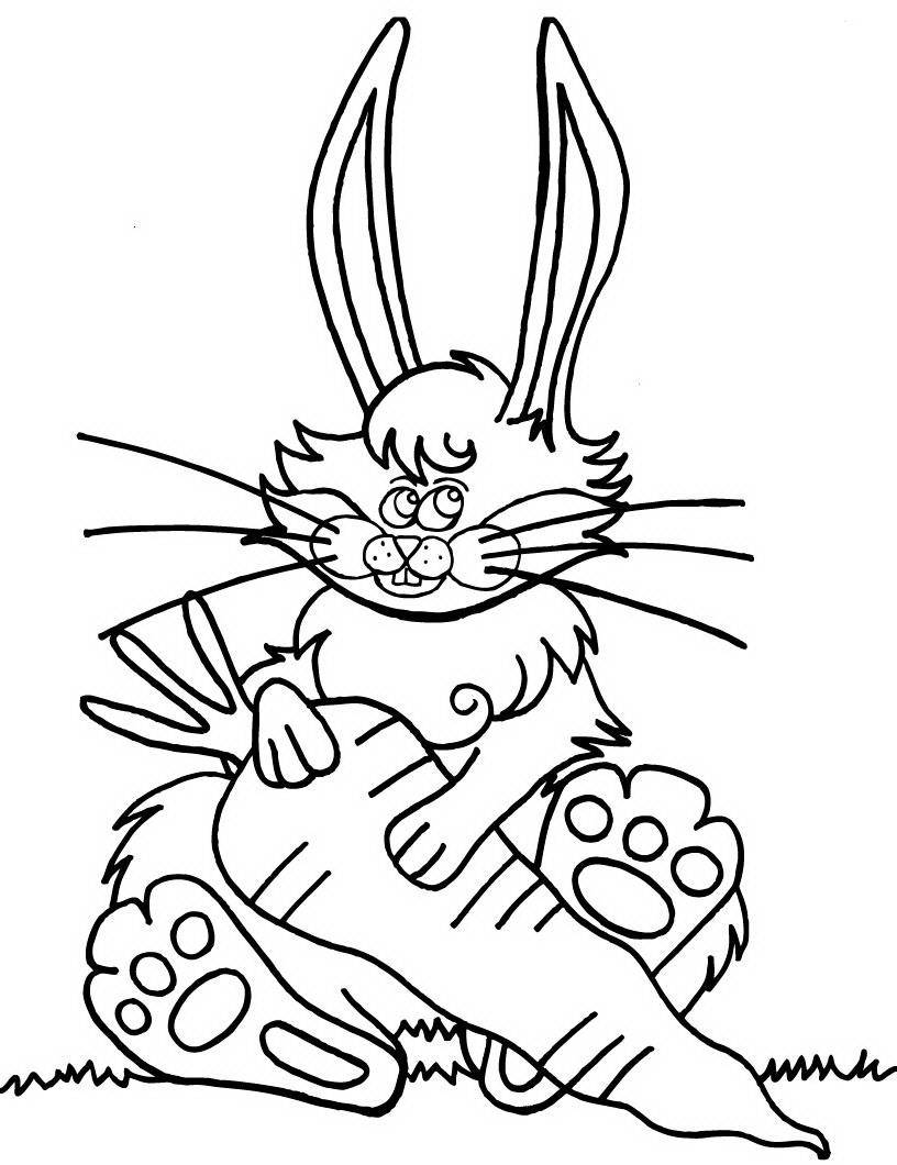 Название: Раскраска Рисунок зайчика с морковкой. Категория: домашние животные. Теги: заяц, кролик.