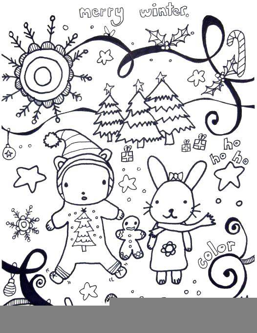 Coloring Happy winter. Category coloring winter. Tags:  Winter, forest, fun, snow.