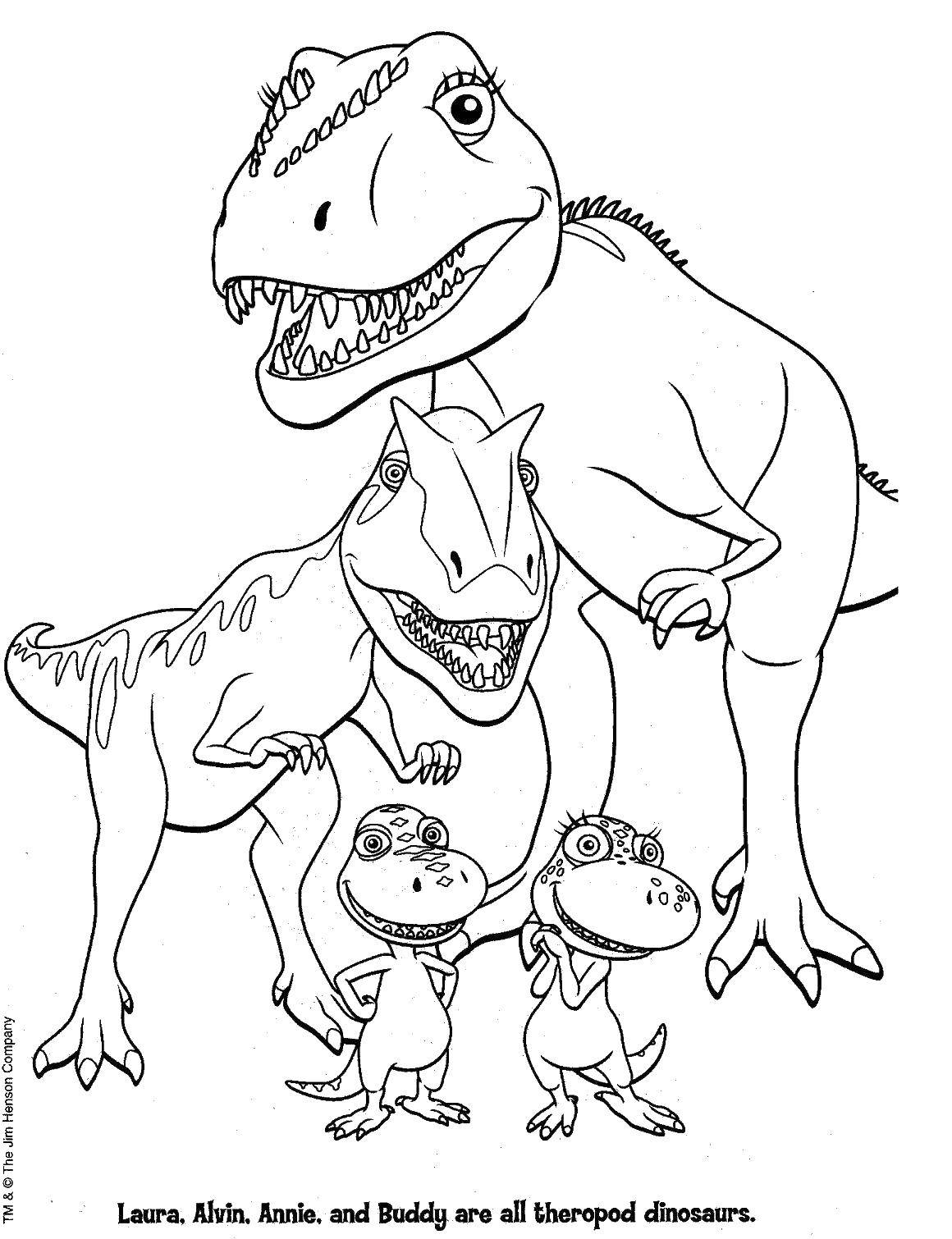 Название: Раскраска Семья динозавриков. Категория: парк юрского периода. Теги: Динозавры.
