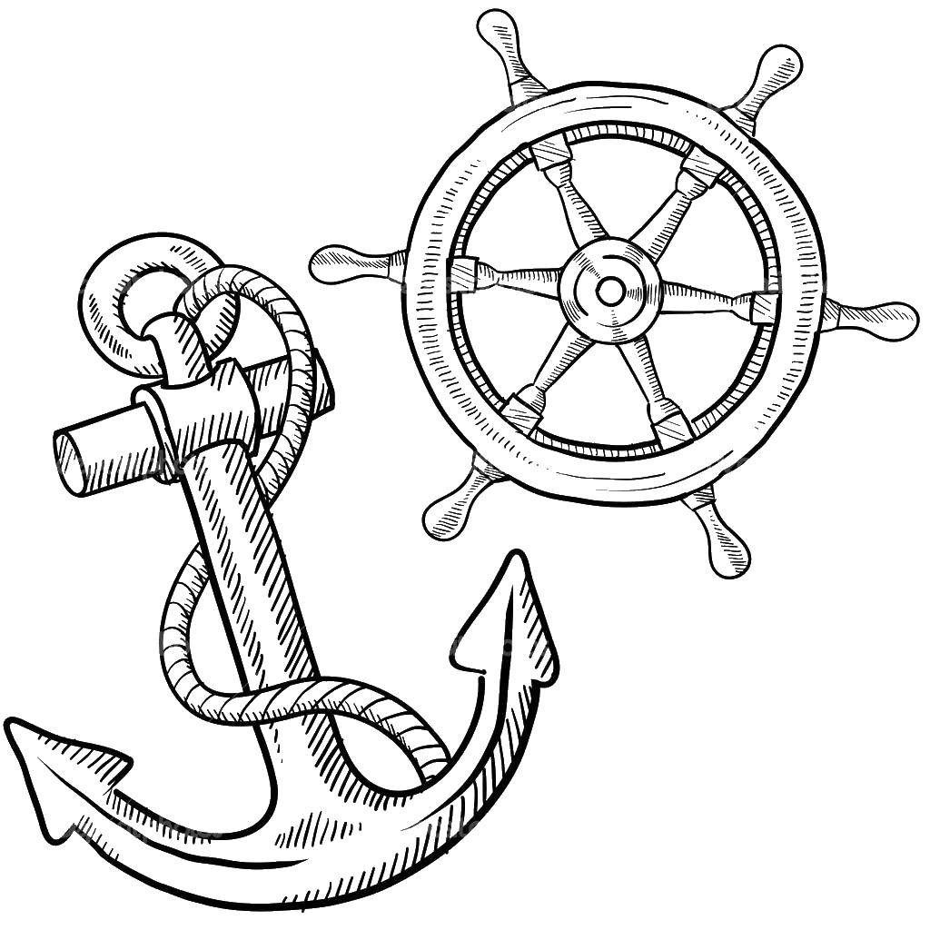 Coloring The helm of the ship and anchor. Category anchor. Tags:  Anchor, sea.