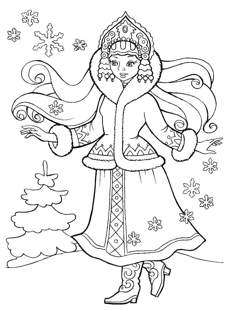Coloring Snow maiden with snowflakes. Category maiden. Tags:  snow maiden, winter.