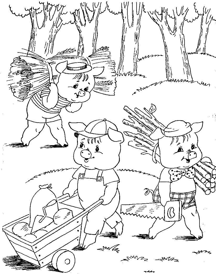 Coloring Construction of houses. Category baby. Tags:  Fairy tales , Three little pigs .