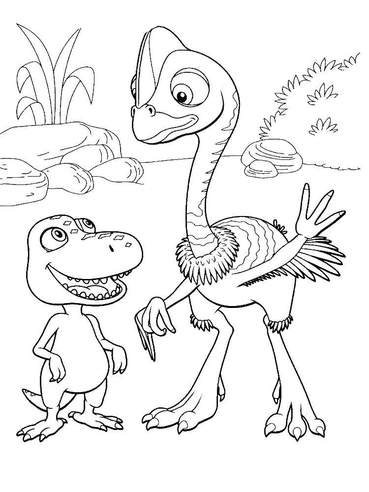 Название: Раскраска Весёлые динозаврики разговаривают. Категория: динозавр. Теги: Динозавры.