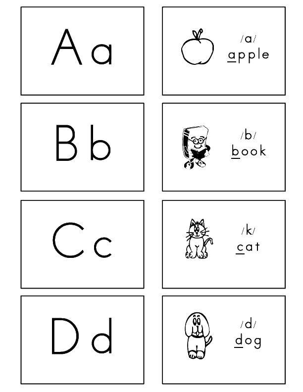 Coloring Apple, book, cat, dog. Category English. Tags:  The alphabet, letters, words.