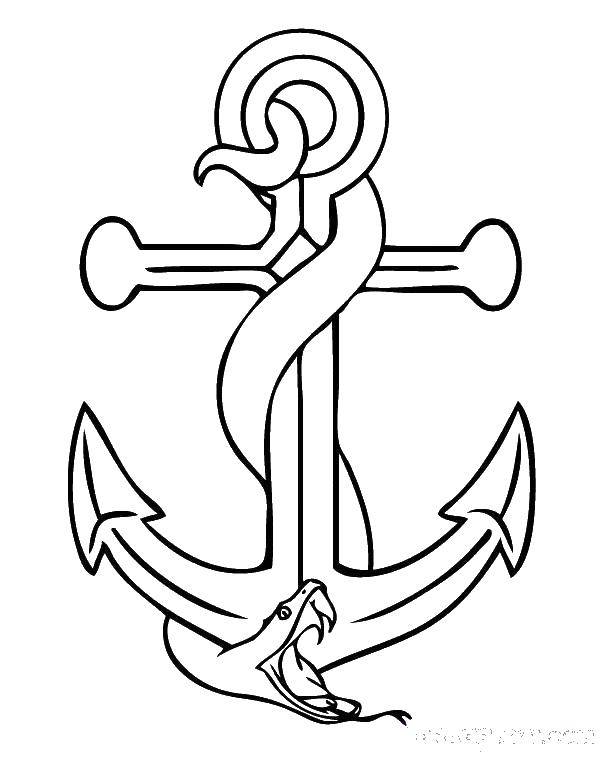Coloring The snake coiled around anchor. Category anchor. Tags:  Anchor, sea.