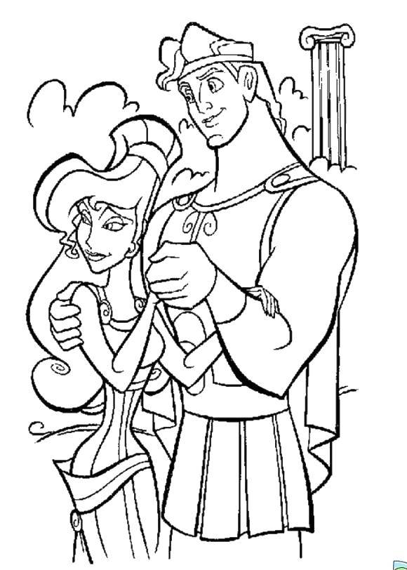 Coloring Hercules with sweetheart. Category cartoons. Tags:  Cartoon character.
