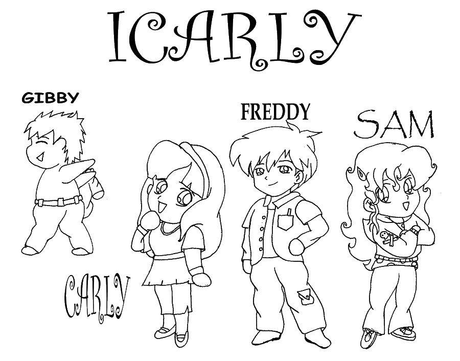 Coloring Gibby, Freddie, Carly and Sam. Category coloring. Tags:  ICarly, series.