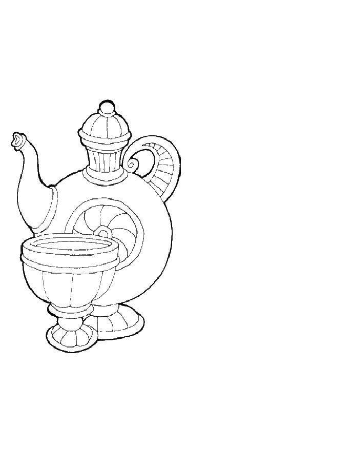 Coloring Beautiful teapot and glass. Category dishes. Tags:  Crockery, kettle, glass.