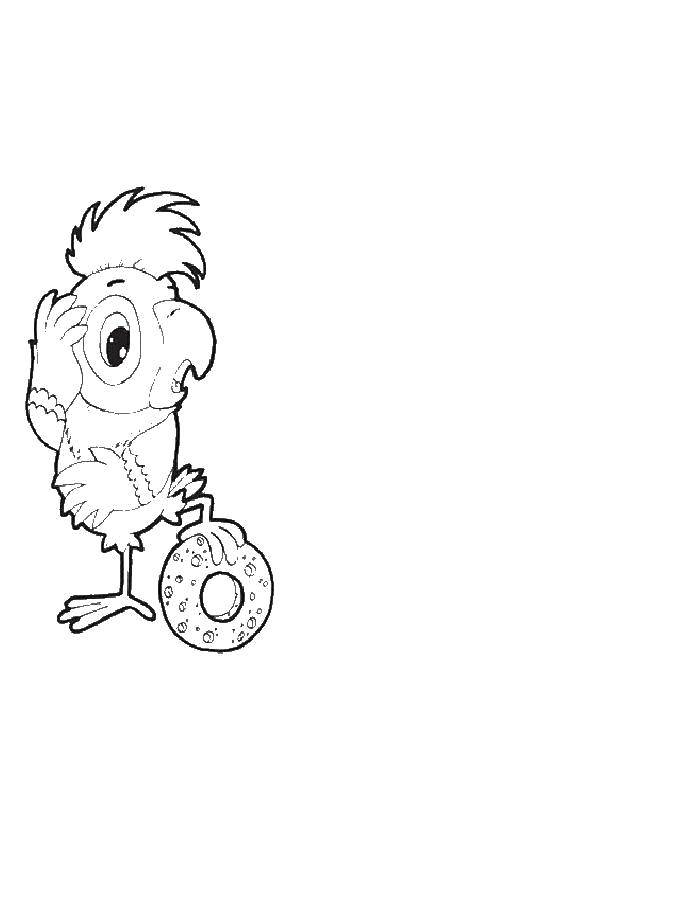 Название: Раскраска Попугай кеша с пончиком. Категория: Персонаж из мультфильма. Теги: Персонаж из мультфильма, Попугай Кеша.