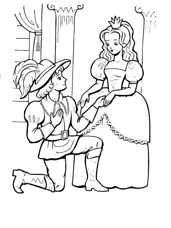 Coloring The Prince and Princess, offer hands and hearts. Category the Princess and the pea. Tags:  fairy tales.