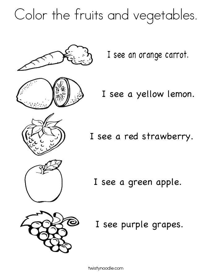 Название: Раскраска Раскрась фрукты и овощи. Категория: Овощи. Теги: Овощи, фрукты, ягоды.