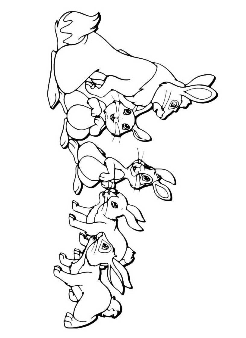Название: Раскраска Рисунок семейство  зайцев. Категория: домашние животные. Теги: заяц, кролик.