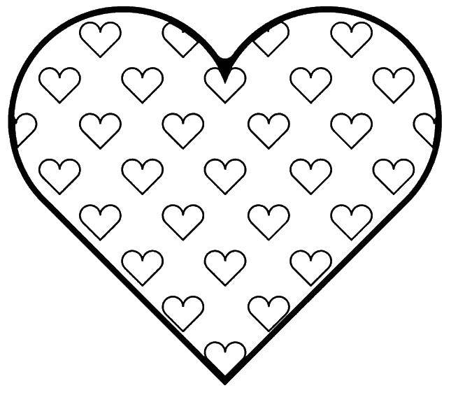Название: Раскраска Сердце с маленькими сердечками. Категория: Я тебя люблю. Теги: Сердечко, любовь, роза.