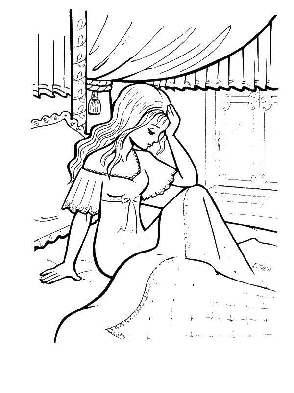Coloring The tale of the Princess. Category the Princess and the pea. Tags:  fairy tales.