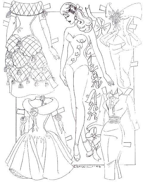 Название: Раскраска Барби и одежда. Категория: одежда и кукла. Теги: одежда, кукла, барби.