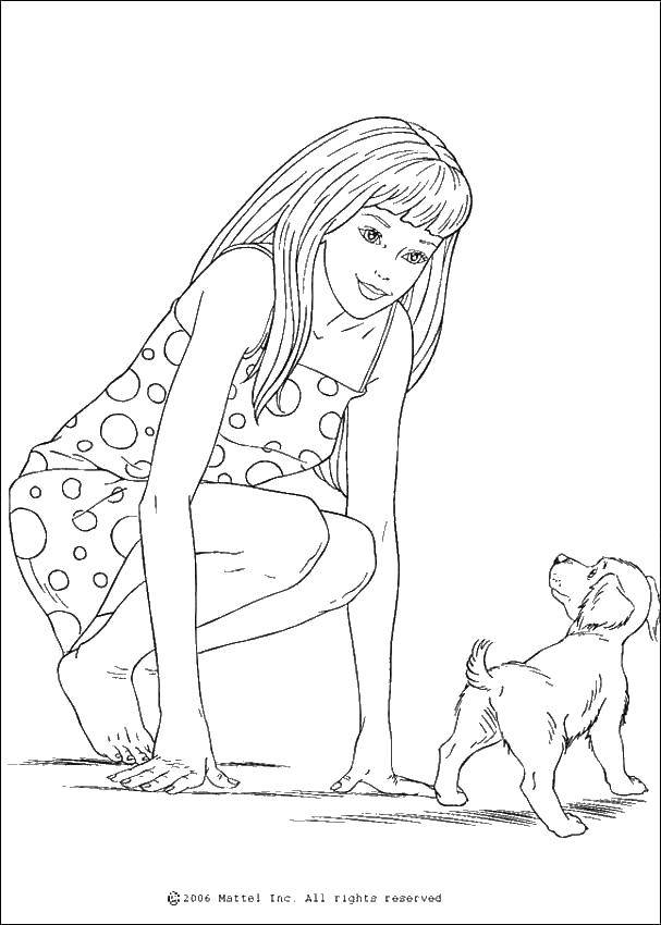 Название: Раскраска Барби с собакой. Категория: собаки. Теги: собаки, собака, барби, девочка.