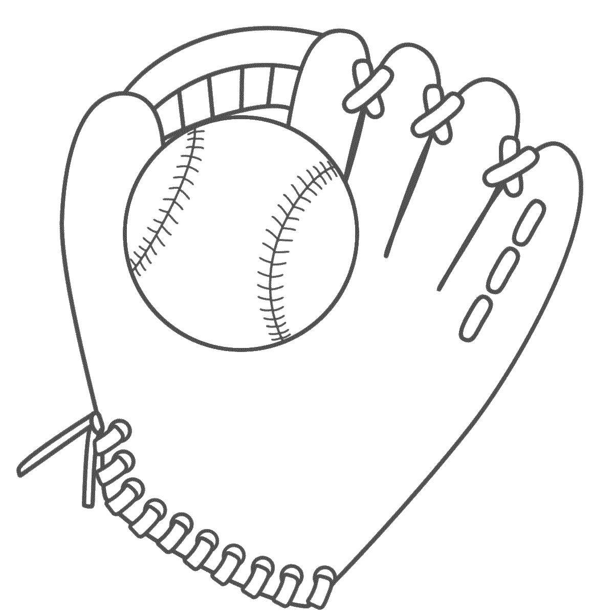 Название: Раскраска Бейсбольная перчатка с мячем. Категория: Спорт. Теги: бейсбольный мяч, бейсбольная перчатка, .