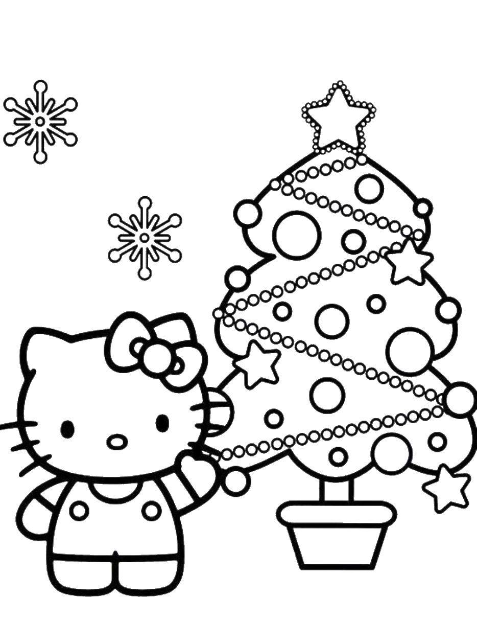 Coloring Kitty and Christmas tree. Category Hello Kitty. Tags:  Hello kitty, tree, cat.