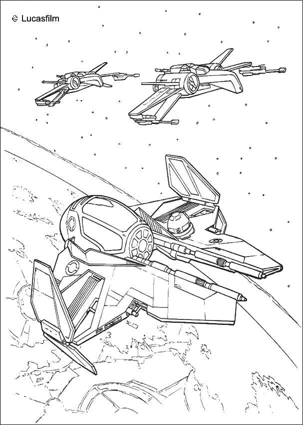 Coloring Spaceships in the sky. Category spaceships. Tags:  space, spaceship, sky.