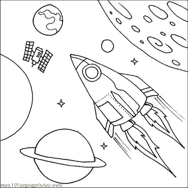 Название: Раскраска Космос. Категория: космические корабли. Теги: земля, глобус, ракета, спутник, марс, юпитер.