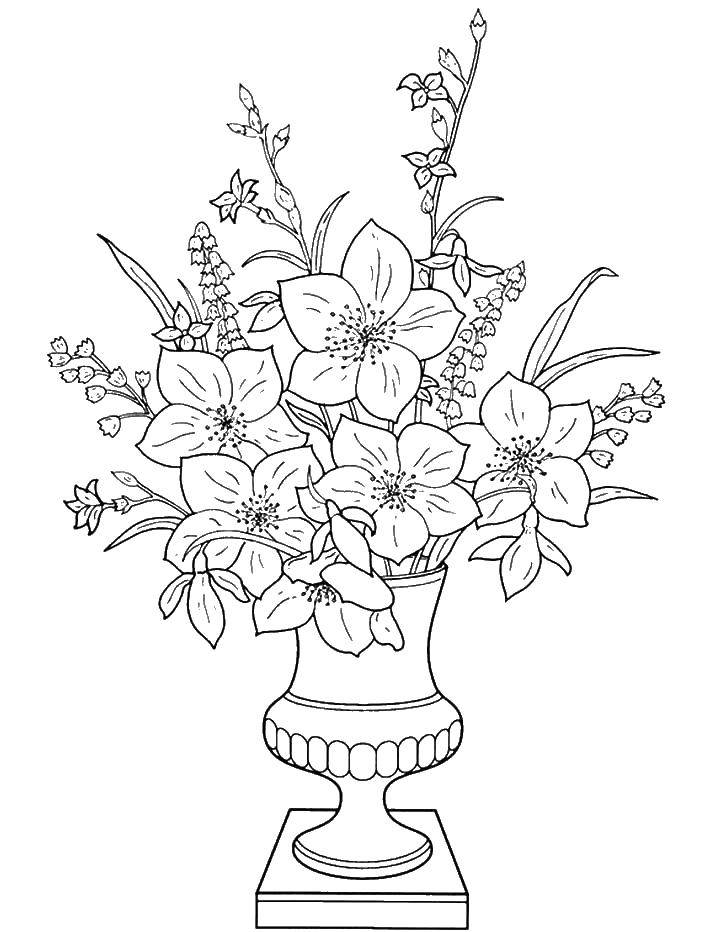 Название: Раскраска Лилия с колокольчиками. Категория: Ваза. Теги: ваза, цветы, лилии, колокольчики.