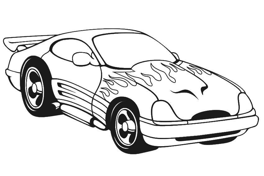 Название: Раскраска Машина с языками пламени. Категория: Машины. Теги: машины, тачки, авто, пламя.