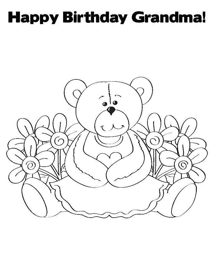 Coloring Bear with flowers. Category Animals. Tags:  Bear , flowers bear in a dress.