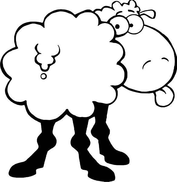 Название: Раскраска Овечка показывает язык. Категория: Контур овечки для вырезания. Теги: Животные, овечка.