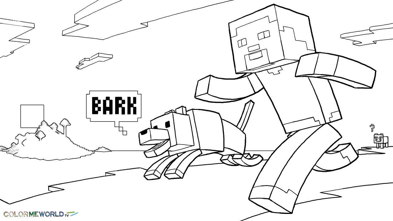 Название: Раскраска Персонаж с собакой из майнкрафт. Категория: Маинкрафт. Теги: майнкрафт, игры.