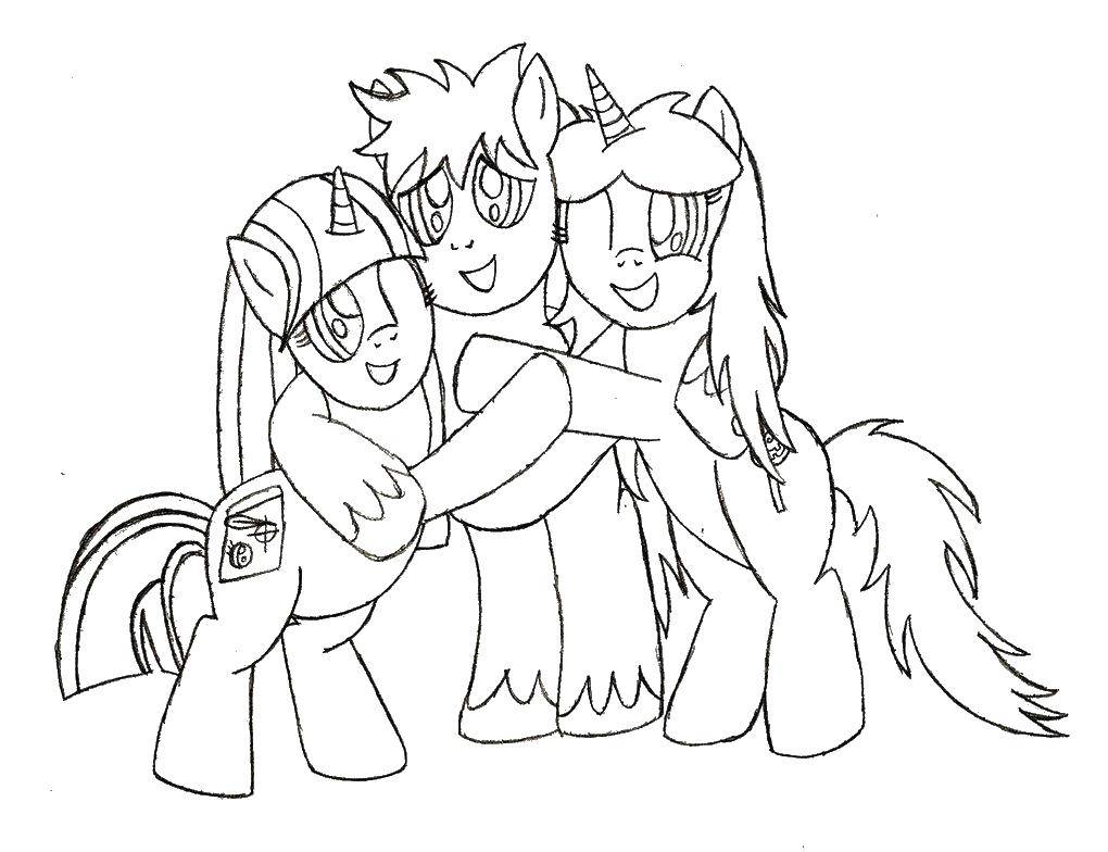 Coloring Pony hug. Category Ponies. Tags:  ponies, horses.