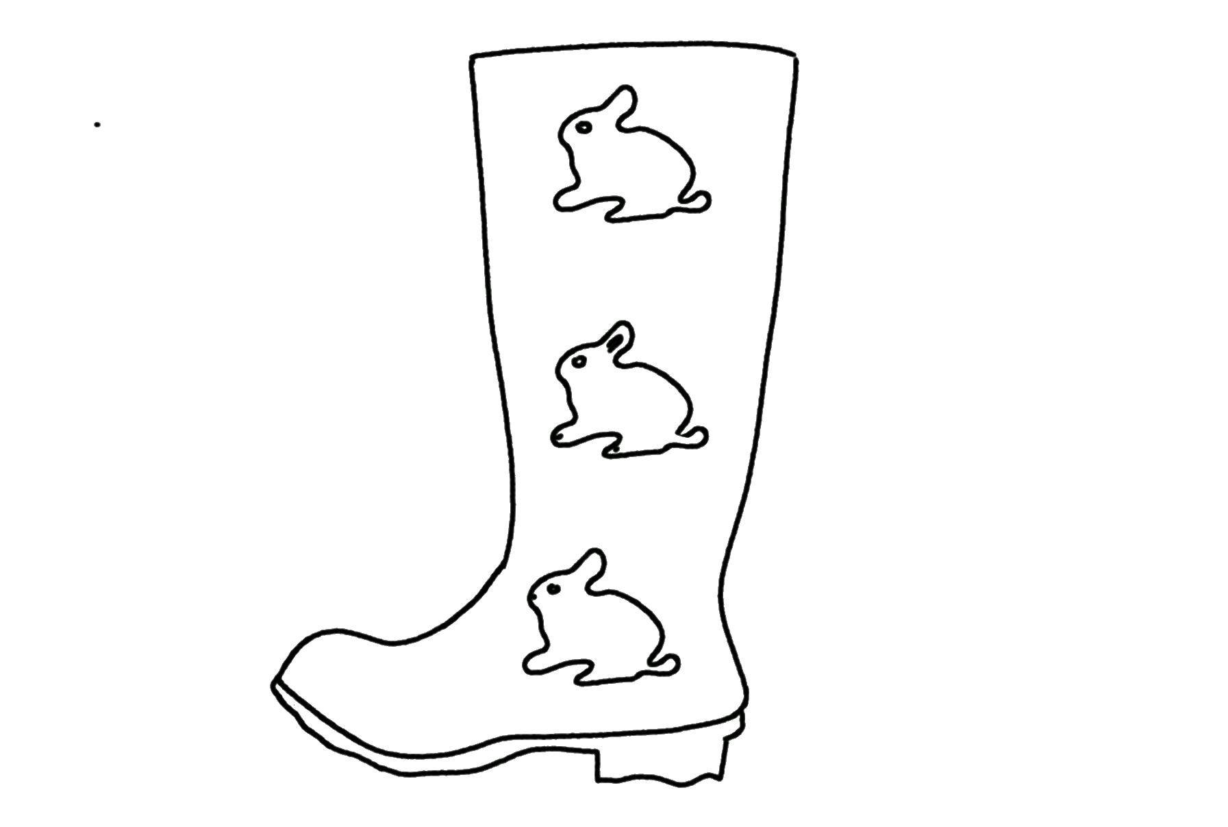 Название: Раскраска Сапог с зайчиками. Категория: обувь. Теги: обувь, сапоги, зайчики.