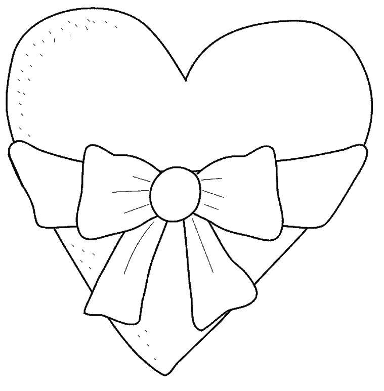 Название: Раскраска Сердечко с бантиком. Категория: Я тебя люблю. Теги: бантик, сердце.