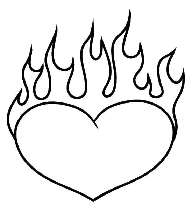 Coloring Heart on fire. Category patterns. Tags:  heart with fire.