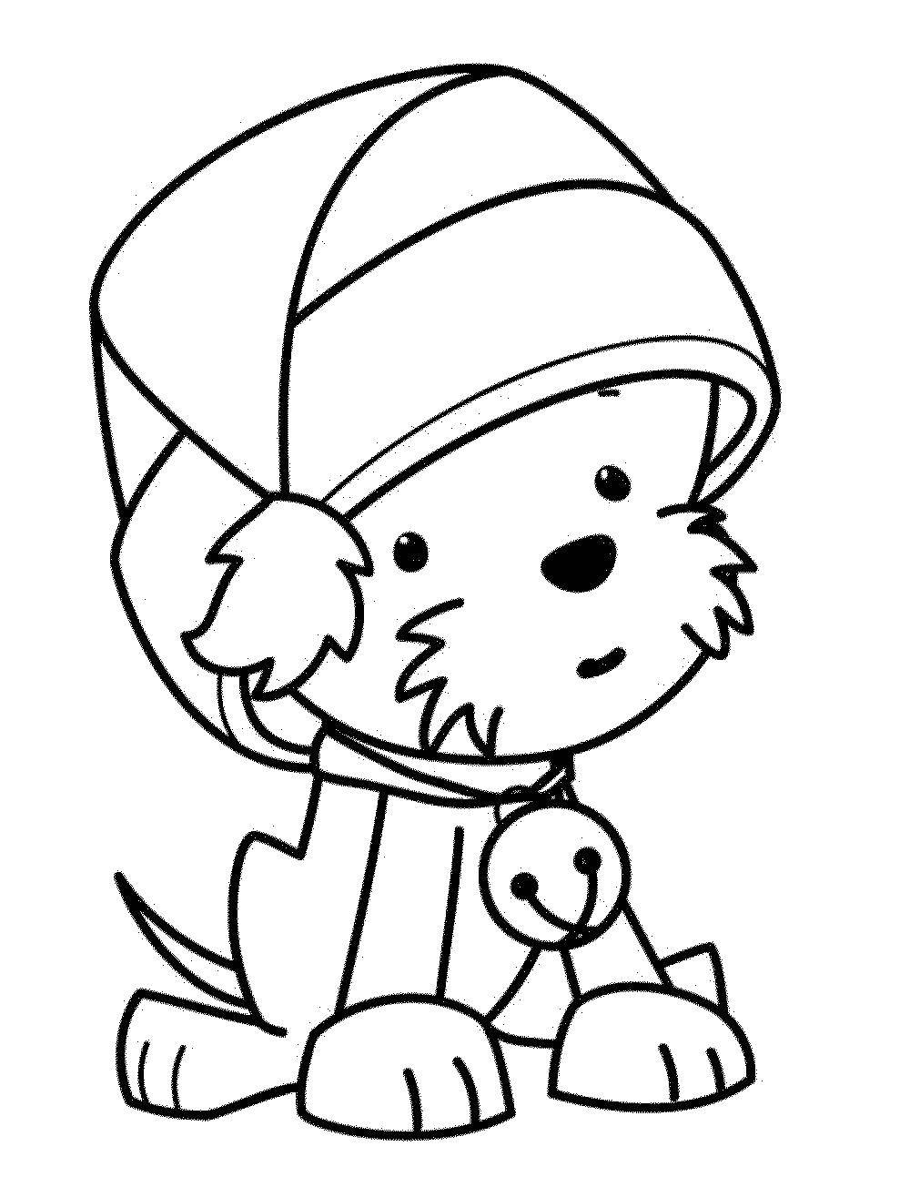 Coloring Funny dog. Category Pets allowed. Tags:  dog with hat, dog with the bell.