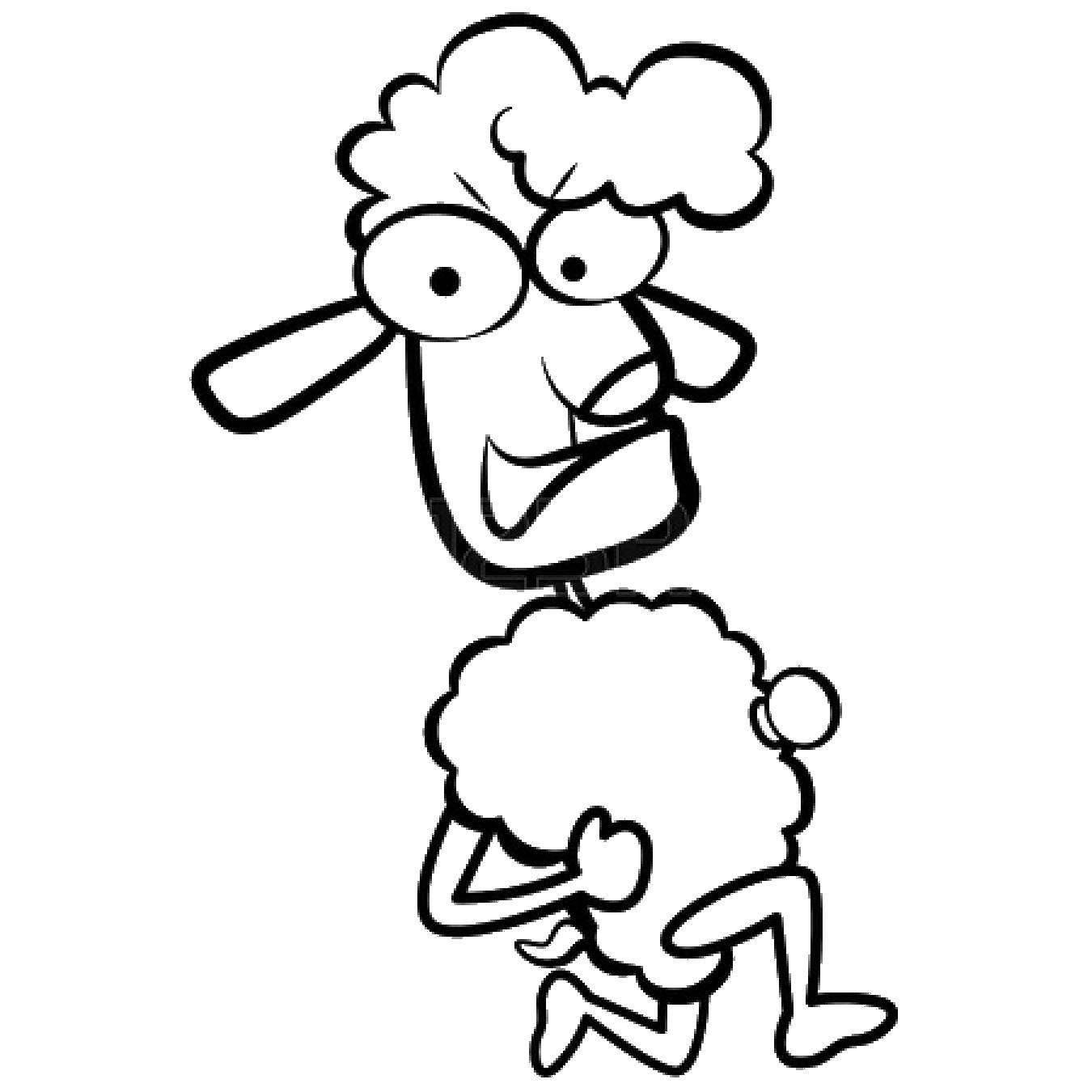 Название: Раскраска Смешной барашек. Категория: Контур овечки для вырезания. Теги: Животные, овечка.