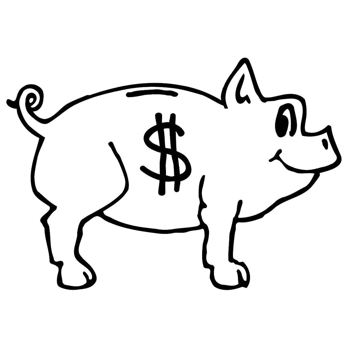 Coloring Pig with dollar. Category The outline of a pig to cut. Tags:  the pig and the dollar.