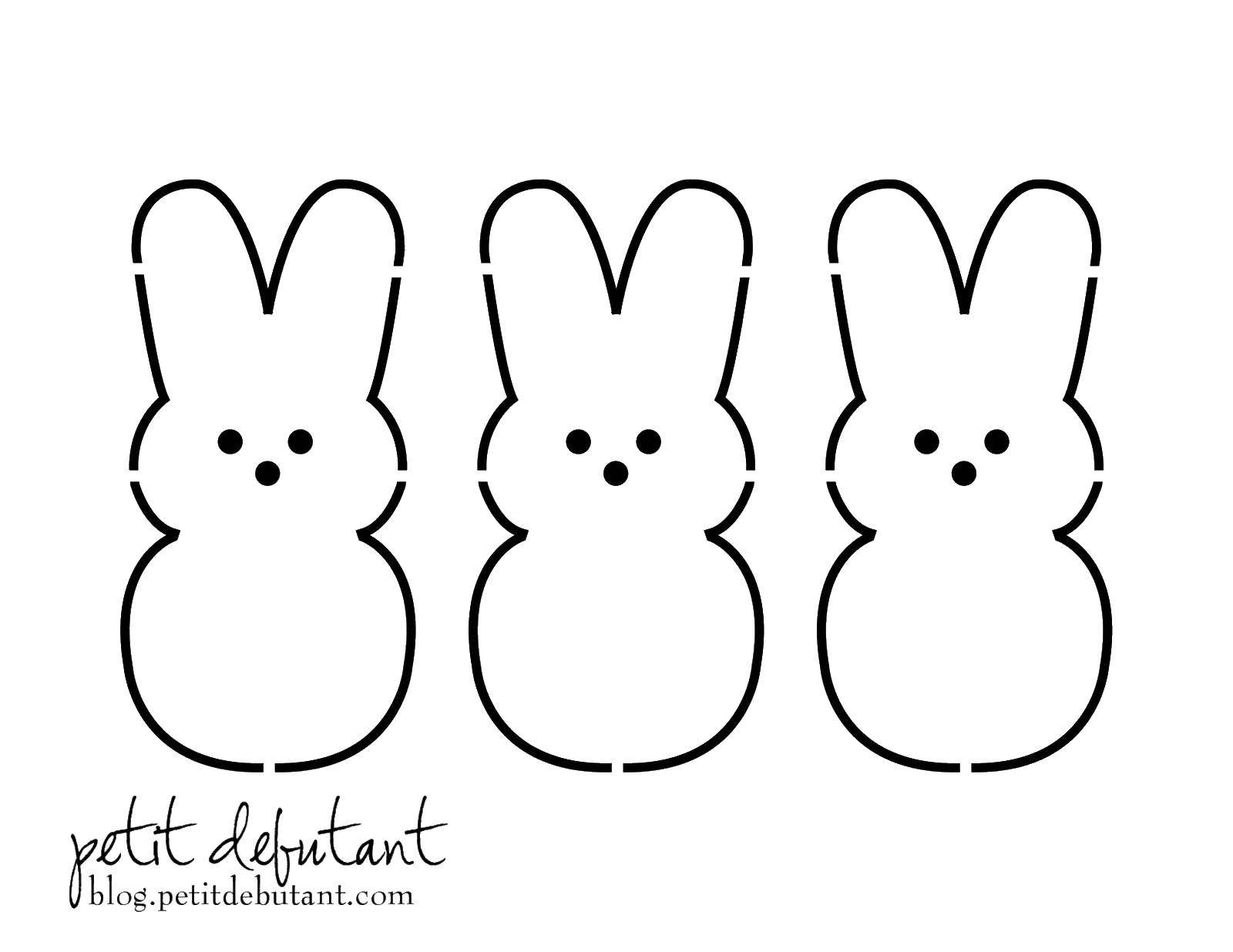 Название: Раскраска Три зайчика. Категория: Контур зайца для вырезания. Теги: контуры, зайчики, зайцы.