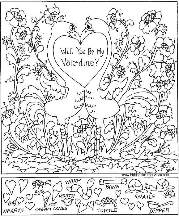 Coloring Will you be my Valentine?. Category Find what is hidden. Tags:  Valentines day, love, heart.