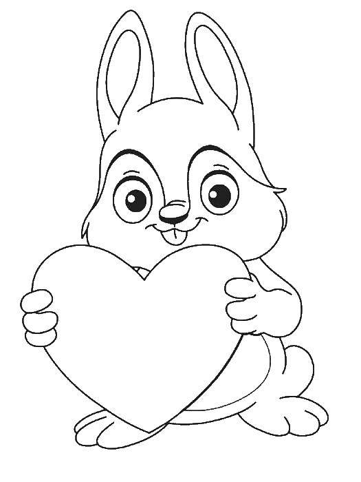 Coloring Bunny holds heart. Category Animals. Tags:  Animals, Bunny.