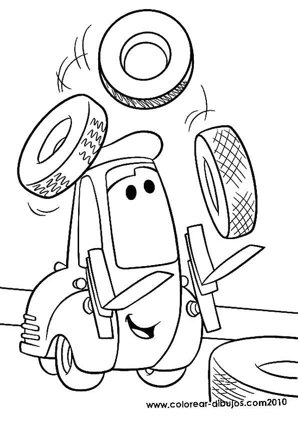 Название: Раскраска Жонглёр колёсами. Категория: Машины. Теги: Персонаж из мультфильма.