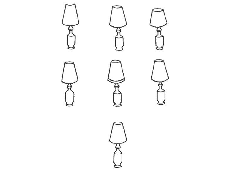 Опис: розмальовки  Знайди відмінності в лампах. Категорія: розмальовки на логіку. Теги:  Логіка.