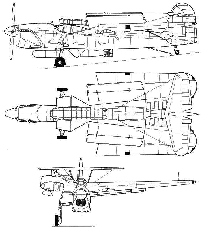 Coloring Bombardirovshik. Category Ships. Tags:  the contours of the aircraft.