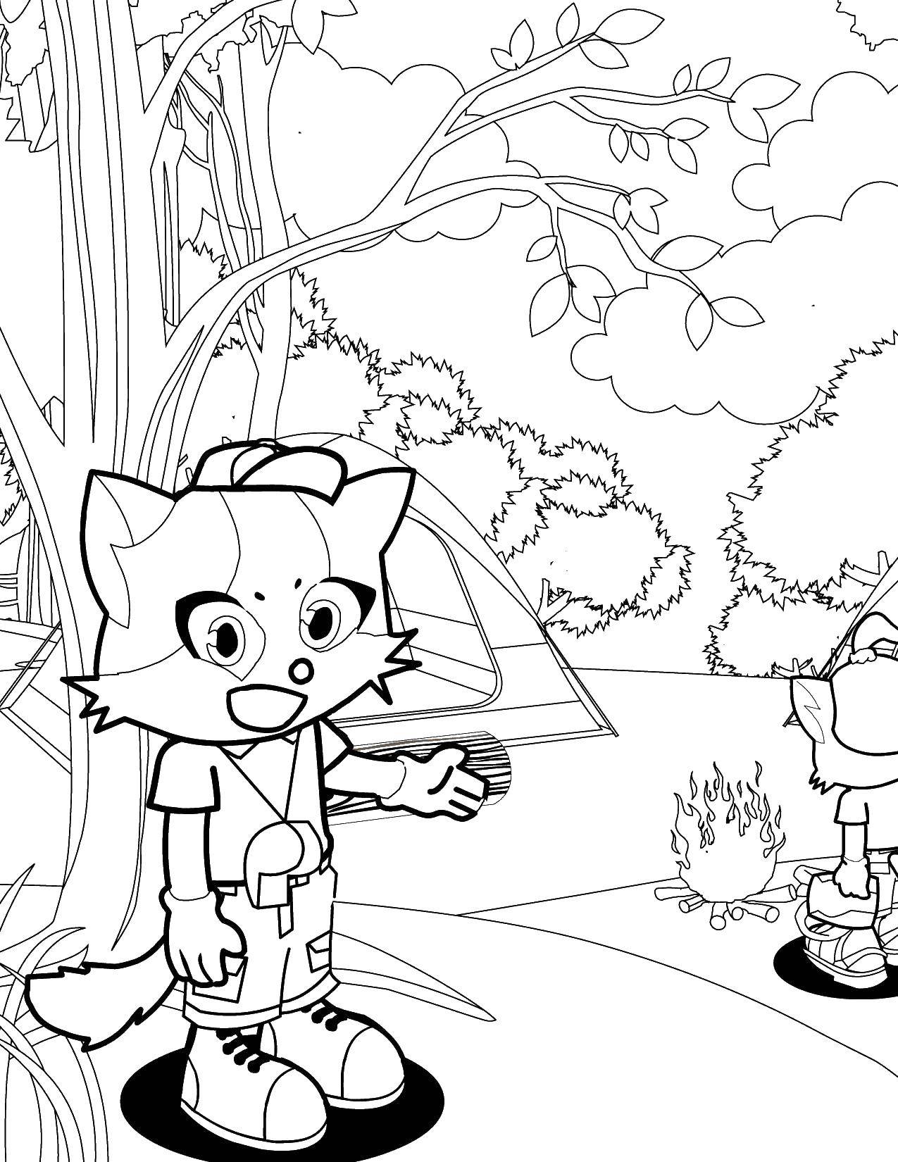 Coloring Cats in the camp. Category Camping. Tags:  vacation, camp, nature.