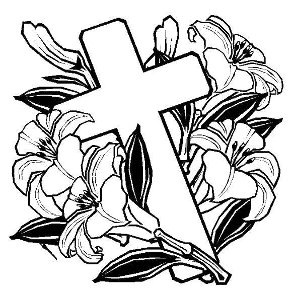 Coloring Cross and lilies. Category flowers. Tags:  flowers, lilies, cross.