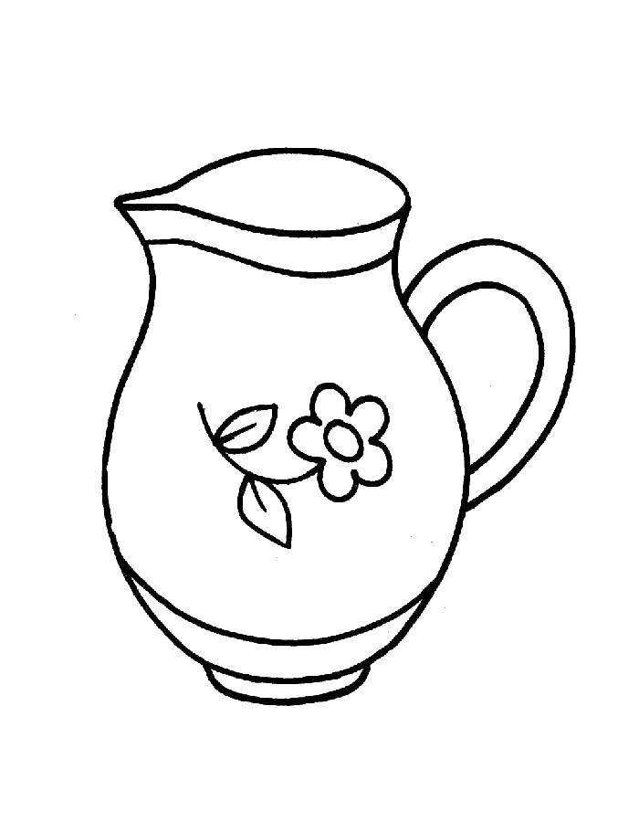Coloring Jug with flower. Category dishes. Tags:  dishes, pitcher, flower.