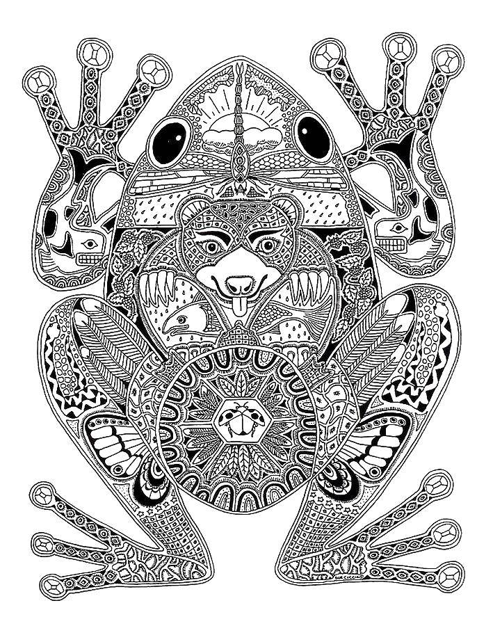 Coloring Frog of ethnic patterns. Category coloring antistress. Tags:  Pattern, animals, geometric, frog.
